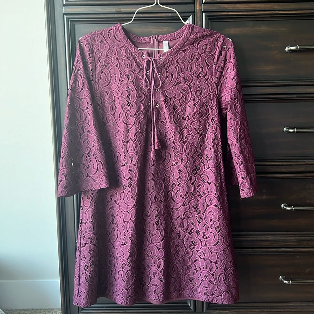 Plum Lace Overlay Tie Dress